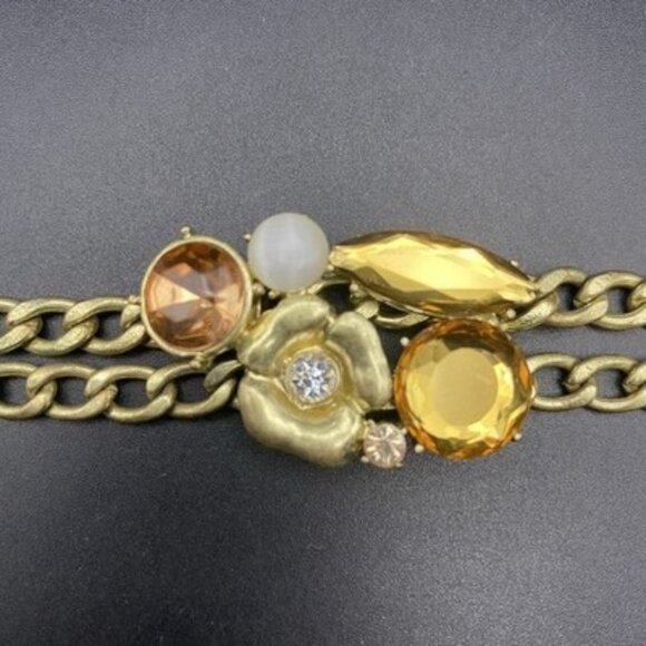 Chicos Gold Tone Chain Bracelet Toggle Clasp Cats Eye Glass Crystal Floral Fall - Picture 2 of 10